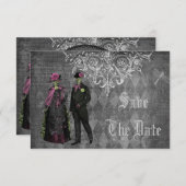 Griezelige Halloween Bruid & Bruidegom Save the Da Save The Date (Voorkant / Achterkant)