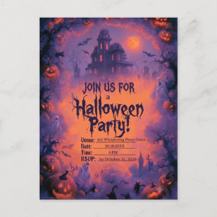 Griezelige Halloween-feestuitnodiging met pompoene Uitnodiging Briefkaart