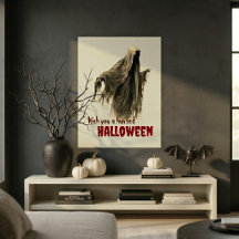 Griezelige Halloween Geest Crème Muurkunst Print