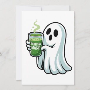 Griezelige Halloween Geest Drinkt Matcha Drank Feestdagenkaart