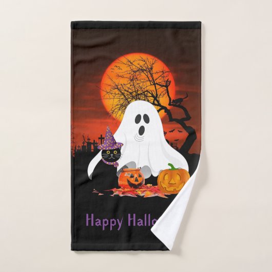 Griezelige Halloween Geest Pompoen Kat Handdoek (Handdoek)