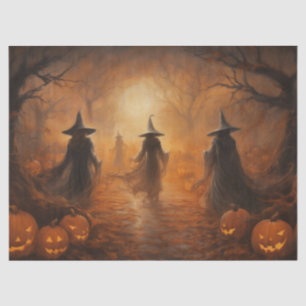 Griezelige Halloween Heksen in een Bos voor Decoup Tissuepapier
