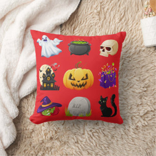 Griezelige Halloween-icoontjes decoratieve kussens