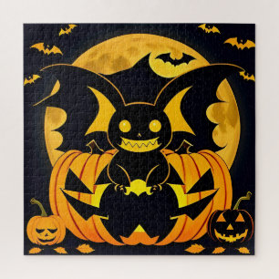 Griezelige Halloween-illustratie met vleermuislamp Legpuzzel