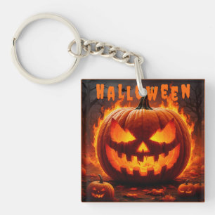 Griezelige Halloween Jack-O'-Lantern met Vlam Sleutelhanger