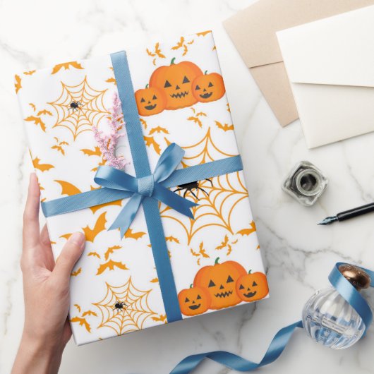Griezelige Halloween Jack O Lantern Vleermuizen Sp Cadeaupapier (Geschenken)