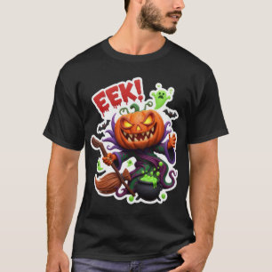 Griezelige Halloween jackolantern heks met bezem c T-shirt