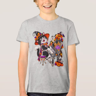 Griezelige Halloween Kat Muziek Tri-Blend Shirt