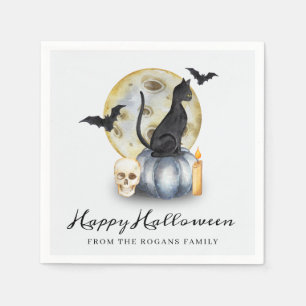 Griezelige Halloween Kat Pompoen Servet