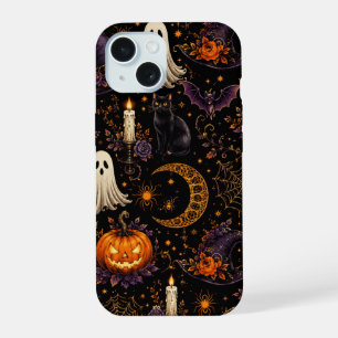 Griezelige Halloween Nacht Pompoen & Geest Patroon iPhone 15 Hoesje