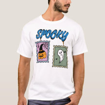 Griezelige Halloween pompoen en spook vintage post