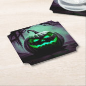 Griezelige Halloween pompoen in donker paarse Onde Kartonnen Onderzetters (Gekanteld)