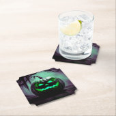 Griezelige Halloween pompoen in donker paarse Onde Kartonnen Onderzetters (Insitu)