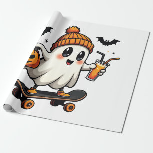 Griezelige Halloween Schaats Pompoen Kruid Geest H Cadeaupapier
