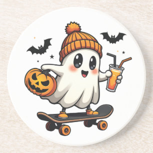 Griezelige Halloween Schaats Pompoen Kruid Geest H Zandsteen Onderzetter