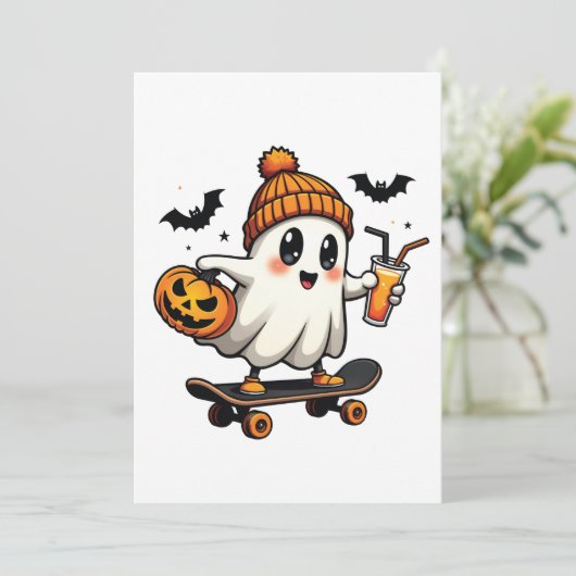 Griezelige Halloween Schaats Pumpkin Spice Geest H Kaart (Staand voorkant)
