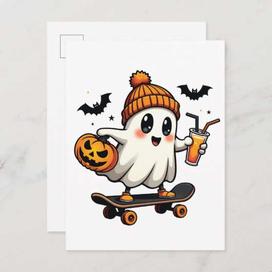 Griezelige Halloween Schaats Pumpkin Spice Geest H Uitnodiging Briefkaart (Voorkant / Achterkant)