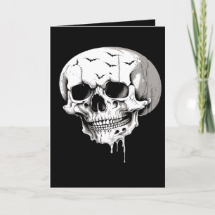 Griezelige Halloween Smeltende Schedel Met Vleermu Feestdagen Kaart