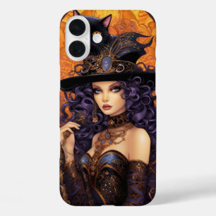 GRIEZELIGE HALLOWEEN TAROTKAART VROUW & ZWARTE KAT iPhone 16 PLUS HOESJE