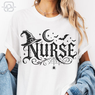 Griezelige Halloween Verpleegster Heksenhoed Maan T-shirt