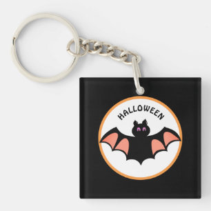 Griezelige Halloween-vleermuis op zwart en wit Sleutelhanger