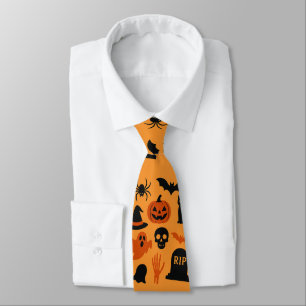 Griezelige Halloween Zwart & Oranje Halsband Fes Stropdas