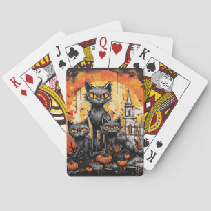 Griezelige Halloween Zwarte Kat Pokerkaarten