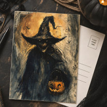 Griezelige Heks & Jack O' Lantern Vintage Hallowee
