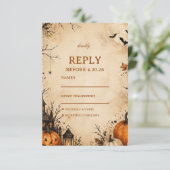 Griezelige Herfst Pompoen Gast Respons RSVP Kaartje (Staand voorkant)
