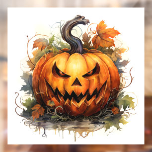 Griezelige Jack-o-Lantern met herfstbladeren Raamsticker