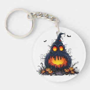 Griezelige Jack O’Lantern Pompoen met Gloeiende Og Sleutelhanger