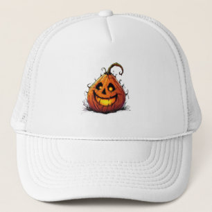 Griezelige Jack O’Lantern Pompoen met Gloeiende Og Trucker Pet