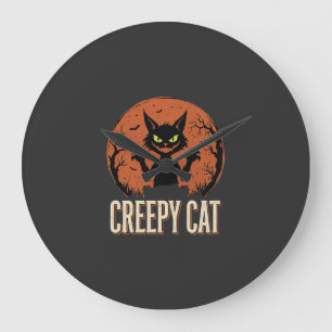 Griezelige Kat Halloween Oude Maan Grafiek Grote Klok