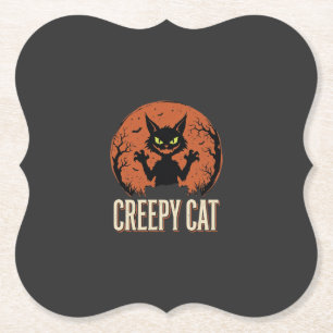 Griezelige Kat Halloween Oude Maan Grafiek Kartonnen Onderzetters