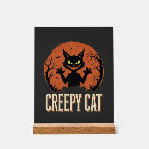 Griezelige Kat Halloween Oude Maan Grafisch Acryl Bord