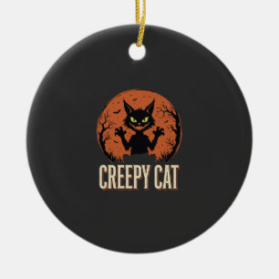 Griezelige Kat Halloween Oude Maan Grafisch Keramisch Ornament