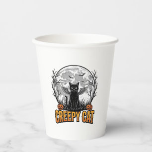 Griezelige Kat Halloween Vintage Gravure Ontwerp_1 Papieren Bekers