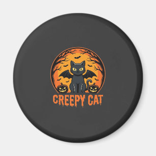 Griezelige Kat Halloween Vleermuis Maan Grafisch O Magneet