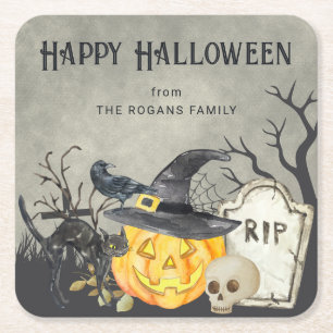 Griezelige Kostuums en Cocktails Halloween  Vierkante Kartonnen Onderzetter