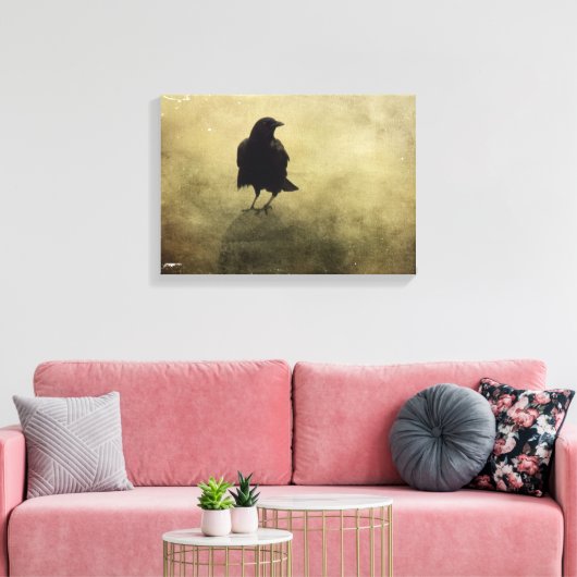 griezelige kraai in mist canvas afdruk (Insitu (Woonkamer))