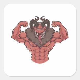 Griezelige Krampus Kerstmis Flexing Spier Fitness Vierkante Sticker