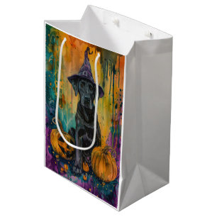 Griezelige Labradors hond Halloween heks en pompoe Medium Cadeauzakje