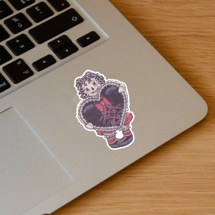 Griezelige Lappenpop met Garenhaar Grote Zwarte Ha Sticker
