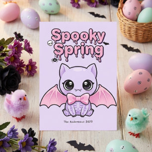Griezelige Lente Pastel Goth Vleermuis Lavendel Ro Feestdagenkaart