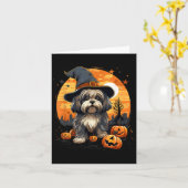 Griezelige Lhasa Apso-hond Heks Halloween Kaart (Gele Bloem)