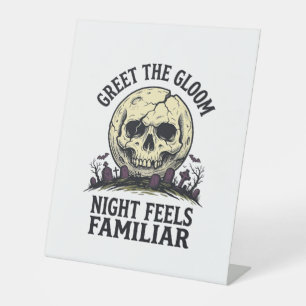 Griezelige Maan Schedel Halloween Grafische Shirt_ Reclamebord Met Voetstuk