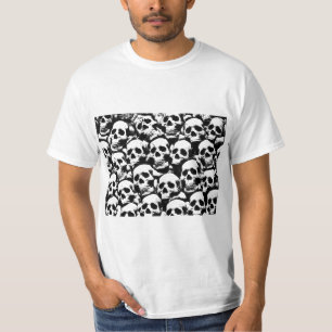Griezelige menselijke schedels patroon horror goth t-shirt