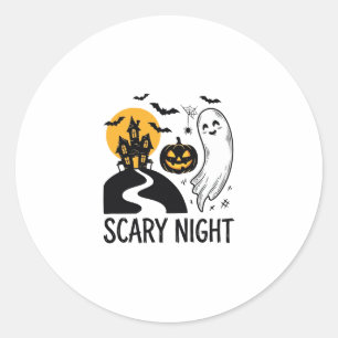 Griezelige Nacht Halloween Spokenhuis Spook Ontwer Ronde Sticker