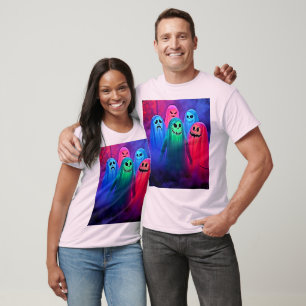 Griezelige Nacht met Kleurrijke Geesten Ontwerp T-shirt