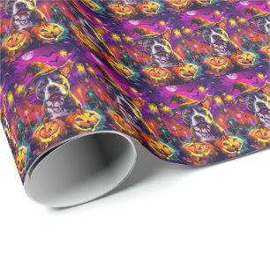 Griezelige Pitbull Hond Halloween Heks En Pompoen Cadeaupapier